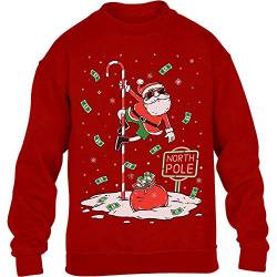 ShirtgeilDancing Santa North Pole Weihnachtspullover Kinder Pullover Sweatshirt, Rot, 152-164 von Shirtgeil