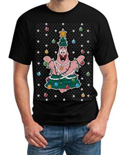 Spongebob Patrick Weihnachtsbaum Seestern Geschenk Herren T-Shirt X-Large Schwarz von Shirtgeil