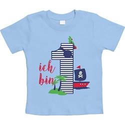 T-Shirt Baby Junge 1 Jahr Geburtstags Geschenk Geschenkideen zum 1 Geburtstag Piraten Jungen Tshirt 6-12 Monate / 76 Hellblau von Shirtgeil