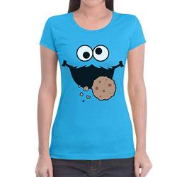 T-Shirt Damen Karneval & Fasching Keksmonster Krümel Kostüm Tshirt Frauen Slim Fit Medium Hellblau von Shirtgeil