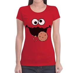 T-Shirt Damen Karneval & Fasching Keksmonster Krümel Kostüm Tshirt Frauen Slim Fit X-Large Rot von Shirtgeil