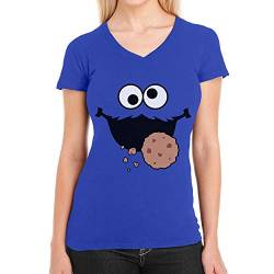 T Shirt Damen V Ausschnitt Karneval & Fasching Frauen Keks-Monster Krümel Kostüm Medium Blau von Shirtgeil