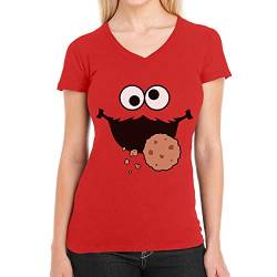 T Shirt Damen V Ausschnitt Karneval & Fasching Frauen Keks-Monster Krümel Kostüm Small Rot von Shirtgeil