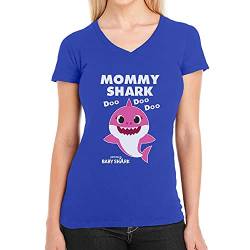 T Shirt Damen V Ausschnitt Mommy Shark DOO DOO DOO - Baby Shark Geschenk Mama Large Blau von Shirtgeil