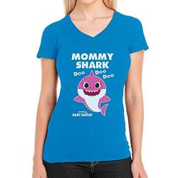 T Shirt Damen V Ausschnitt Mommy Shark DOO DOO DOO - Baby Shark Geschenk Mama Large California blau von Shirtgeil