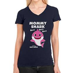 T Shirt Damen V Ausschnitt Mommy Shark DOO DOO DOO - Baby Shark Geschenk Mama Large Marineblau von Shirtgeil
