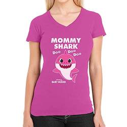 T Shirt Damen V Ausschnitt Mommy Shark DOO DOO DOO - Baby Shark Geschenk Mama Large Wow rosa von Shirtgeil