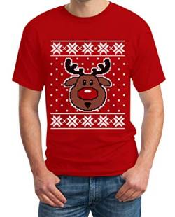 T-Shirt Herren Hässliches Weihnachtsshirt Rudolph Rudolf Rentier Männer Tshirt 5XL Rot von Shirtgeil