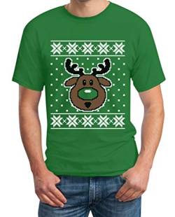 T-Shirt Herren Hässliches Weihnachtsshirt Rudolph Rudolf Rentier Männer Tshirt L Grün von Shirtgeil