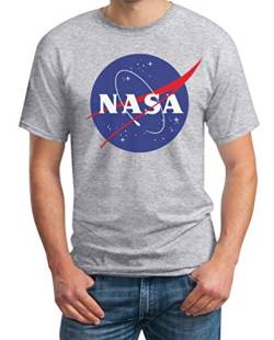 T-Shirt Herren - NASA Logo Motiv - Space Raumfahrt Männer Outfit - Logo NASA Shirt - Sommer Basic Oberteil Männer - NASA Tshirt Herren L Grau von Shirtgeil
