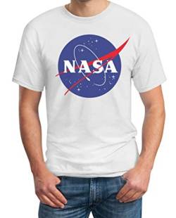 T-Shirt Herren - NASA Logo Motiv - Space Raumfahrt Männer Outfit - Logo NASA Shirt - Sommer Basic Oberteil Männer - NASA Tshirt Herren L Weiß von Shirtgeil