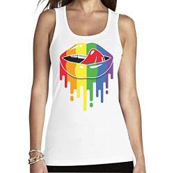 Tank Top Damen CSD/LGBT Gay Pride Rainbow Lips LGBTQ Tanktops Frauen Medium Weiß von Shirtgeil