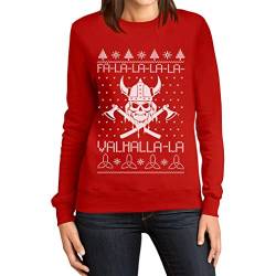 Ugly Christmas FA la la Valhalla Wikinger Xmas Frauen Pullover Frauen Sweatshirt Medium Rot von Shirtgeil