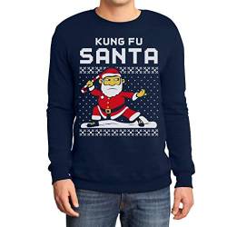 Ugly Christmas Kung Fu Santa Weihnachtspullover Herren Sweatshirt X-Large Marineblau von Shirtgeil