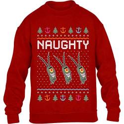 Ugly Christmas Spongebob Geschenk - Naughty Plankton Kinder Pullover Sweatshirt 128 Rot von Shirtgeil