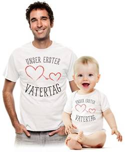 Vatertagsgeschenk Unser erster Vatertag Baby Body und T-Shirt Set Baby Papa Body Weiß 0-3 Monate/Shirt Weiß 4XL von Shirtgeil