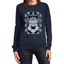 Weihnachts Pullover Damen Fussball Schneemann Winter Pulli Sweatshirt Small Marineblau von Shirtgeil