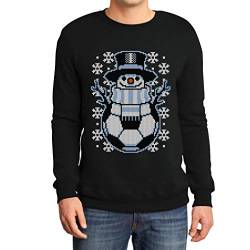 Weihnachts Pullover Herren Fussball Schneemann Winter Sweatshirt Large Schwarz von Shirtgeil