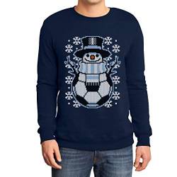 Weihnachts Pullover Herren Fussball Schneemann Winter Sweatshirt X-Large Marineblau von Shirtgeil