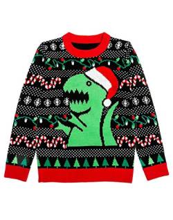 Weihnachtspullover Herren Damen Kinder T-Rex Strickpullover Sweater, Multicolor, 3-4 Jahre (96-104) von Shirtgeil