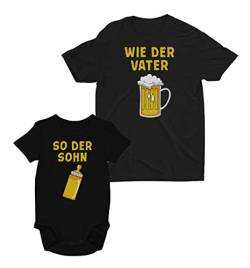 Wie der Vater so der Sohn Partnerlook Papa Baby Geschenk Set T-Shirt & Babybody Papa Schwarz Medium/Baby Schwarz 18M von Shirtgeil