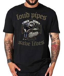 Biker Shirt Loud Pipes Save Lives Motor Chopper Bobber V2 Motorrad Motorcycle (XXL. schwarz) von Shirtmatic