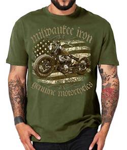 Biker T-Shirt Milwaukee Iron Legends Chopper Bobber V2 Motorrad Motorcycle (M, Pan 1941 Oliv Khaki) von Shirtmatic