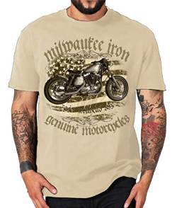 Biker T-Shirt Milwaukee Iron Legends Chopper Bobber V2 Motorrad Motorcycle (XL, Ironhead Sand) von Shirtmatic