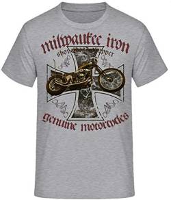 Biker T-Shirt Milwaukee Iron Legends Chopper Bobber V2 Motorrad Motorcycle (XL, Shovel Cross grau) von Shirtmatic