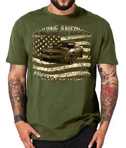 Chevy American musclecar modern Camaro USA T-Shirt (XXL, USA Oliv Army) von Shirtmatic