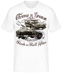 Chrome Grease Motor Rock Guitars Hot Rod Rock n Roll Rockabilly T-Shirt (3XL, Cadillac Weiss) von Shirtmatic