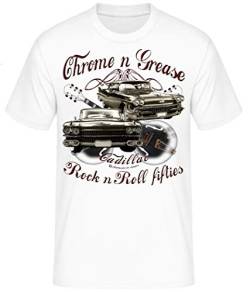 Chrome Grease Motor Rock Guitars Hot Rod Rock n Roll Rockabilly T-Shirt (L, Cadillac Weiss) von Shirtmatic