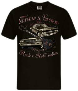 Chrome Grease Motor Rock Guitars Hot Rod Rock n Roll Rockabilly T-Shirt (S, 60s Impala Black) von Shirtmatic