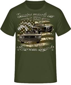 Genuine Mustang 60s 70s Vintage Oldtimer American Muscle car T-Shirt Design (XXL, 60s Stang Oliv Khaki) von Shirtmatic