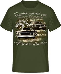 Genuine Mustangs 60s 70s Vintage Oldtimer American Pony Muscle car T-Shirt (XL, 70s Stang Oliv Khaki) von Shirtmatic