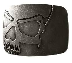 Shirtmatic Skull Totenkopf Kreuz Buckle 3D Gürtelschnallen Biker Rocker (Relief antik silber) von Shirtmatic