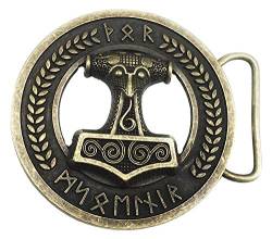 Shirtmatic Thorshammer Mjölnir Metal Buckle Gürtelschnalle Wikinger LARP Thor Mjoelnar (messingfarb rund) von Shirtmatic