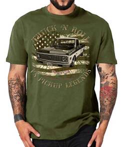 Truck n Roll Shirts USA Pickup F100 Chevy Apache Blazer C10 Ram Mercury Hot Rod (L, Chevy C10 Oliv) von Shirtmatic