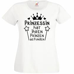 Damen T-Shirt Prinzessin hat ihren Prinzen gefunden für den Junggesellenabschied (Frauen/Braut) in Weiss, Größe L von Shirtoo