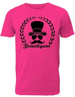 Herren T-Shirt für den Junggesellenabschied mit Motiv Bräutigam (mit Lorbeerkranz) (Männer/Bräutigam) in pink, Größe XL von Shirtoo