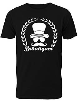 Herren T-Shirt für den Junggesellenabschied mit Motiv Bräutigam (mit Lorbeerkranz) (Männer/Bräutigam) in schwarz, Größe XL von Shirtoo