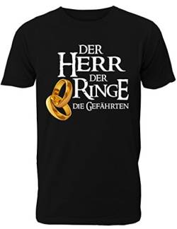 Herren T-Shirt für den Junggesellenabschied mit Motiv Der Herr der Ringe (Die Gefährten) in schwarz, Gr. L von Shirtoo