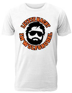 Herren T-Shirt für den Junggesellenabschied mit Motiv Letzte Nacht im Wolfsrudel (Männer/Bräutigam) in Weiss, Größe XXL von Shirtoo