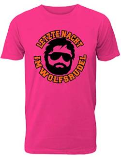 Herren T-Shirt für den Junggesellenabschied mit Motiv Letzte Nacht im Wolfsrudel (Männer/Bräutigam) in pink, Größe L von Shirtoo