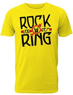 Herren T-Shirt für den Junggesellenabschied mit Motiv Rock vor dem Ring (Männer/Bräutigam) in gelb, Größe L von Shirtoo