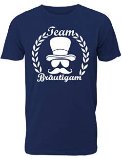 Herren T-Shirt für den Junggesellenabschied mit Motiv Team Bräutigam (mit Lorbeerkranz) (Männer) in Navy, Größe XL von Shirtoo