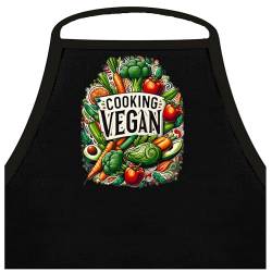 Kochschürze als Geschenkidee für vegane Hobby Köche/Köchinnen mit dem Spruch: Cooking Vegan von Shirtoo