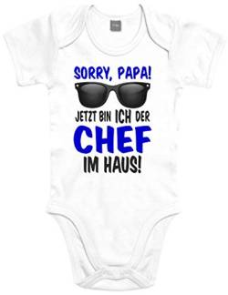 Lustiger Baby Body Strampler witzig bedruckt mit Sorry Papa! Jetzt bin ICH der Chef im Haus! - für Jungen und Mädchen als Geschenk zur Geburt/Erstausstattung von Shirtoo