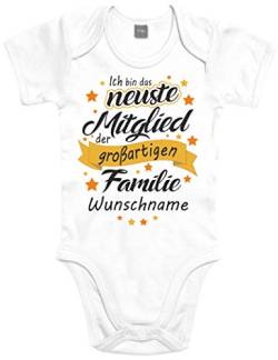 Shirtoo Individueller Baby Body Strampler Ich Bin das neuste Mitglied der großartigen Familie - für Jungen und Mädchen als Geschenk zur Geburt/Erstausstattung von Shirtoo