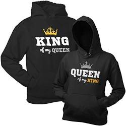 Shirtoo King Queen Kapuzenpullover (Hoodie) – Schwarze Pullover King of My Queen mit Kapuze im Partnerlook Geschenk zum Valentinstag, Geburtstag, Jahrestag von Shirtoo